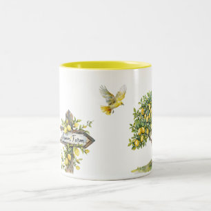 Tasse 2 Couleurs Ferme d'oiseaux de l'arbre au citron jaune  