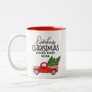 Tasse 2 Couleurs Ferme Noël Aquarelle Rouge Camion