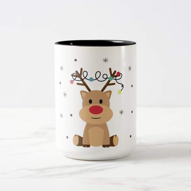 Tasse 2 Couleurs Festif mignon renne de Noël (Centre)