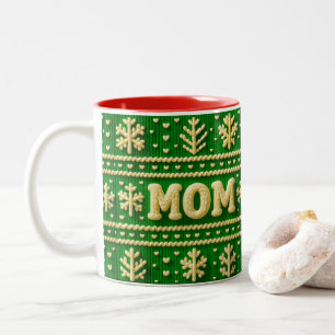 Tasse 2 Couleurs Festive Green Ugly Sweater Noël pour maman