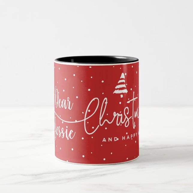 Tasse 2 Couleurs Festive Red Christmas Wishes with Custom Name (Centre)