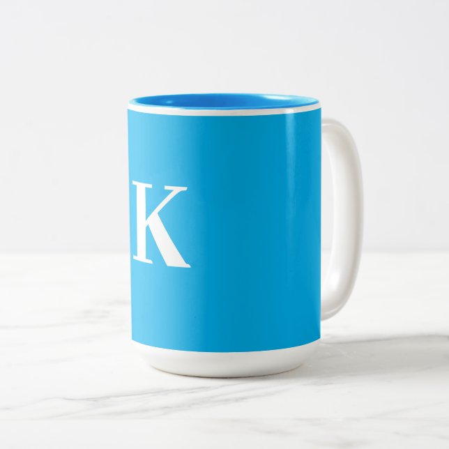 Tasse 2 Couleurs Fête Cadeau Mariage Monogramme Favoriser Bleu Blan (Devant droit)