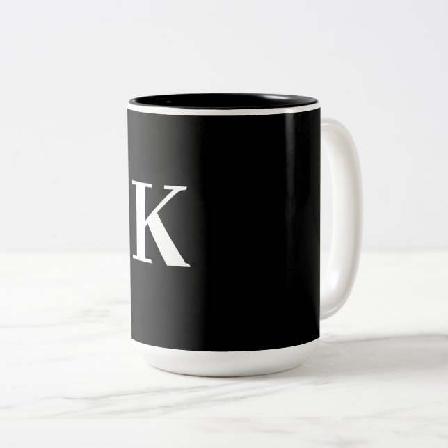 Tasse 2 Couleurs Fête Cadeau Mariage Monogramme Favoriser Noir Blan (Devant droit)