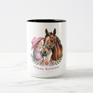Tasse 2 Couleurs Fête d'anniversaire de Cowgirl Rose embrassant un
