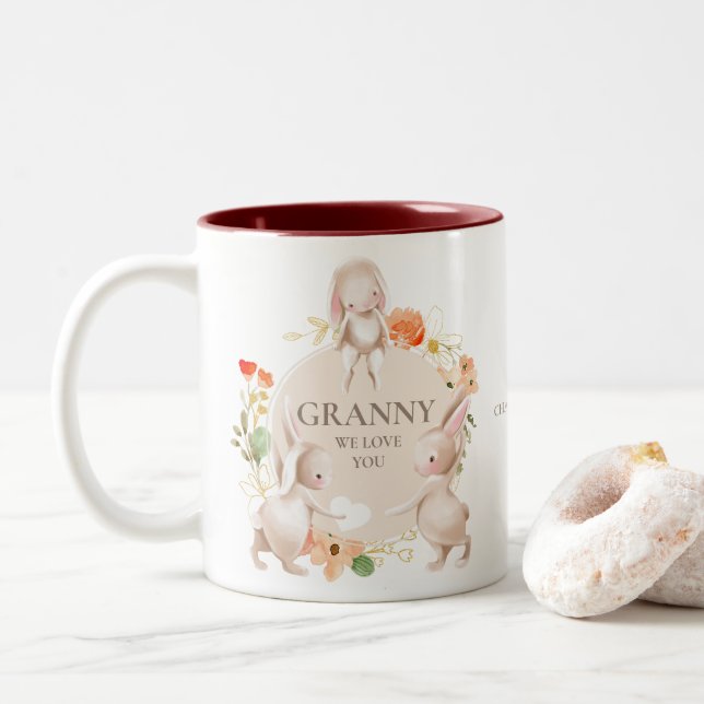 Tasse 2 Couleurs Fête des mères grand-mère Nous t'aimons lapin lapi (Avec donut)