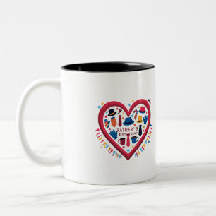 Tasse 2 Couleurs Fête du Père coloré Design de coeur - Parfait Papa