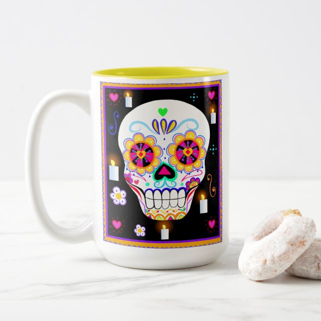 Tasse 2 Couleurs Fête Mexicaine Du Crâne Sucrier Mort (Avec donut)