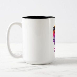 Tasse 2 Couleurs Fête Rétro des Dinosaures sous le Coucher de Solei