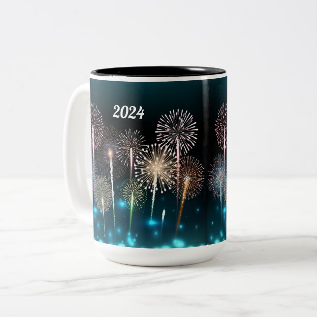 Tasse 2 Couleurs Feu d'artifice du Joyeux Nouvel An 2024 (Devant gauche)