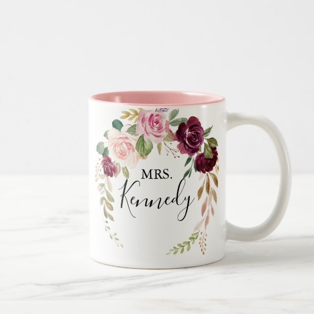 Tasse 2 Couleurs Feuillage botanique floral rustique Mme Mariée nou (Droit)