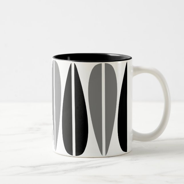 Tasse 2 Couleurs Feuille rétro - noir et gris (Droit)