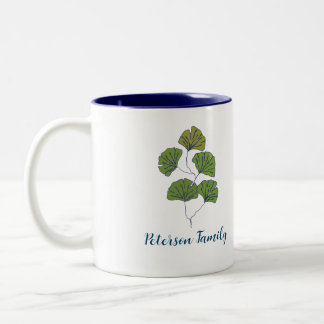 Tasse 2 Couleurs Feuille tropicale avec nom de famille personnalisé