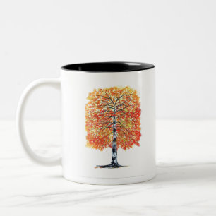 Tasse 2 Couleurs Feuilles d'automne bouleau aquarelle automne arbre