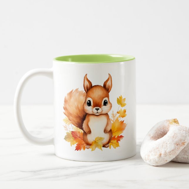 Tasse 2 Couleurs Feuilles d'automne d'écureuil animal mignon person (Avec donut)