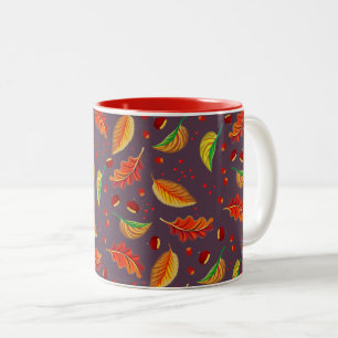 Tasse 2 Couleurs Feuilles d'automne Noix châtaignes Motif Élégant a