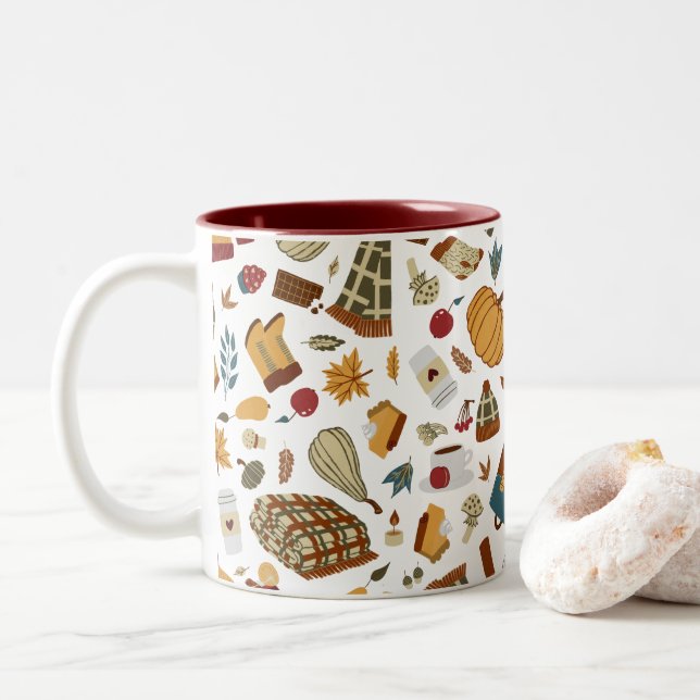 Tasse 2 Couleurs Feuilles d'automne uniques Citrouilles d'automne (Avec donut)
