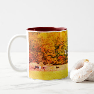Tasse 2 Couleurs Feuilles d'automne Vache Champ Nature Art Personna