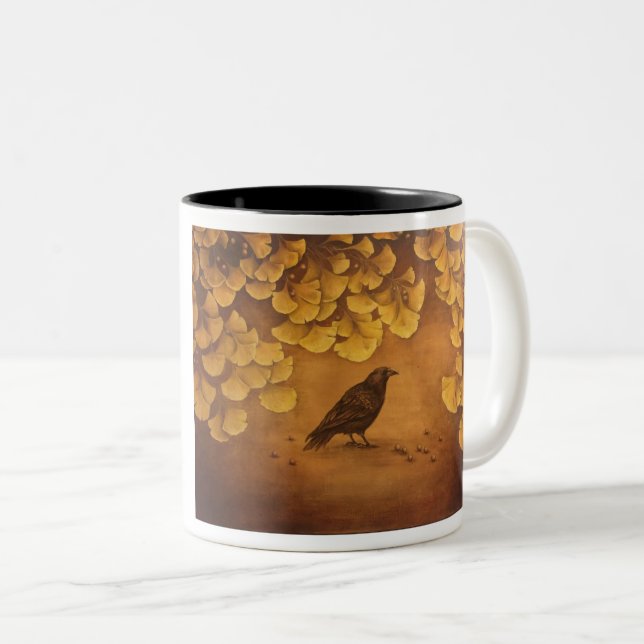 Tasse 2 Couleurs Feuilles de Black Crow et de Ginkgo. (Devant droit)