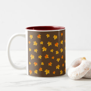 Tasse 2 Couleurs Feuilles d'érable sur fond marron
