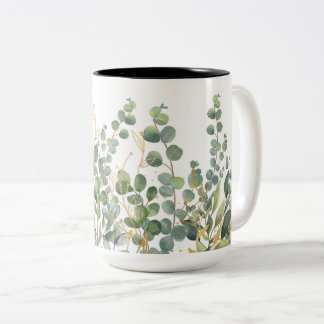 Tasse 2 Couleurs Feuilles D'Eucalyptus Botanique Or Et Vert