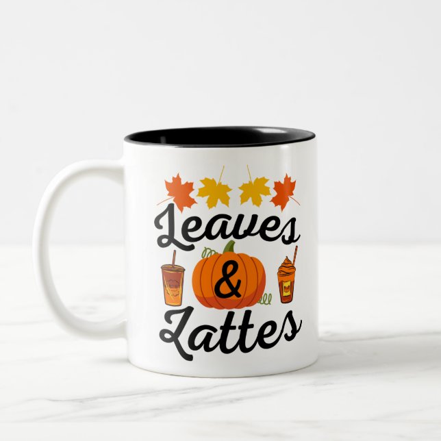 Tasse 2 Couleurs Feuilles Et Latte Automne (Gauche)
