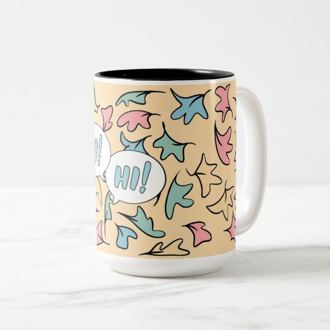 Tasse 2 Couleurs Feuilles pastel jaunes (Devant droit)