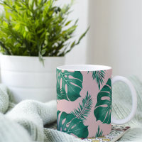 Feuilles Pink & Green Palm sans couture Motif