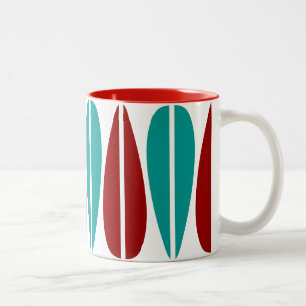 Tasse 2 Couleurs Feuilles Rétro - Rouge Rubis et Aqua Profond