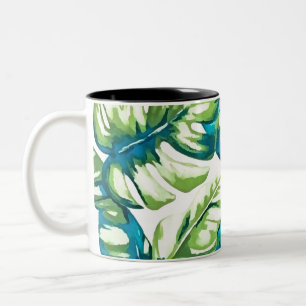 Tasse 2 Couleurs Feuilles tropicaux colorés de Banana et Monstera