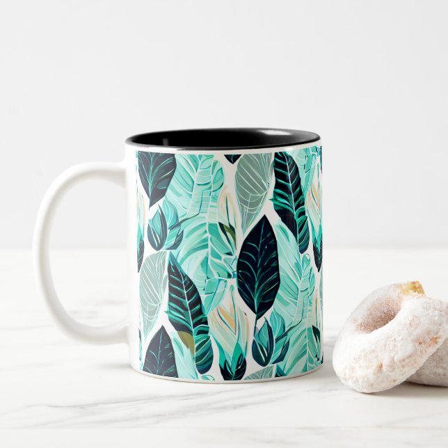 Tasse 2 Couleurs Feuilles vertes (Avec donut)