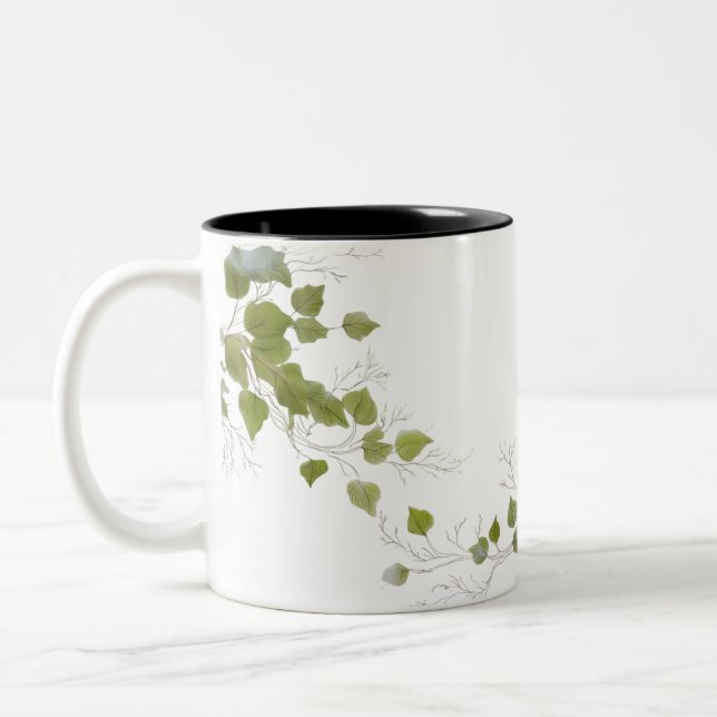 Tasse 2 Couleurs Feuilles verts dessinés à la main | Botanique mini (Gauche)