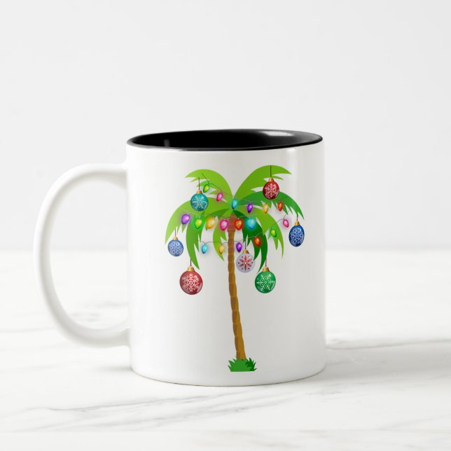 Tasse 2 Couleurs Feux de Noël plage de hawaii de palmiers tropicaux (Gauche)