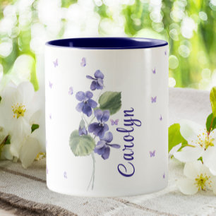 Tasse 2 Couleurs Février Violet Mois de naissance Floral