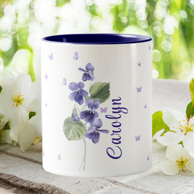 Tasse 2 Couleurs Février Violet Mois de naissance Floral (Créateur téléchargé)