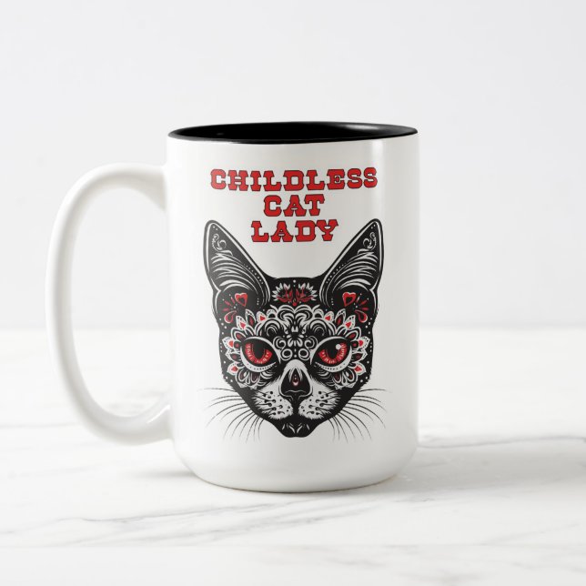 Tasse 2 Couleurs Fier Chat Sans Enfant Dame (Gauche)