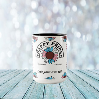 Tasse 2 Couleurs Fierté joyeuse LGBTQ : Tournesol aux couleurs tran