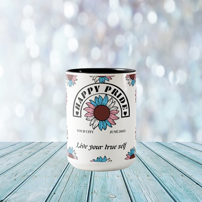 Tasse 2 Couleurs Fierté joyeuse LGBTQ : Tournesol aux couleurs tran (Créateur téléchargé)