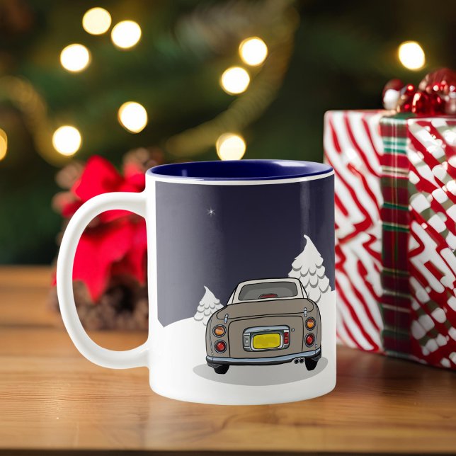 Tasse 2 Couleurs Figaras Fêtes Topaz Mist Figaro Voiture (Happy Figmas! Add your name to this festive figaro mug)