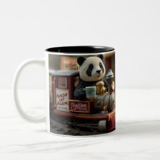 Tasse 2 Couleurs Figurine de panda adorable sur un vieux train jou