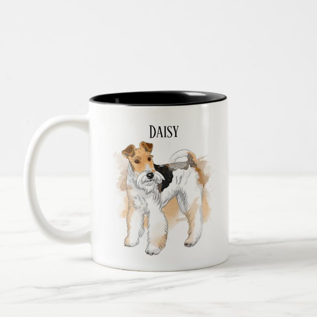 Tasse 2 Couleurs Fil Renard Terrier Personnalisé Anniversaire (Gauche)