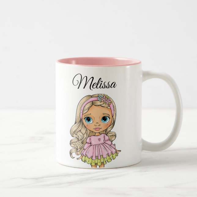 Tasse 2 Couleurs Fille blonde aquarelle Tout nom (Droit)