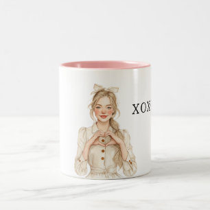 Tasse 2 Couleurs Fille Blonde Cœur Mains XOXO