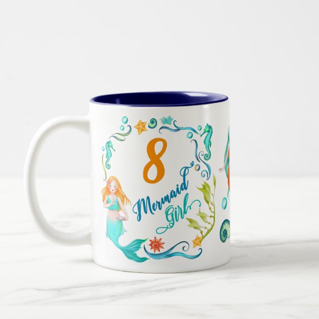 Tasse 2 Couleurs Fille d'anniversaire de sirène. Personnalisez (Gauche)