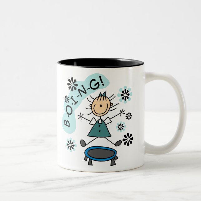 Tasse 2 Couleurs Fille de bâton sur le trempoline (Droit)