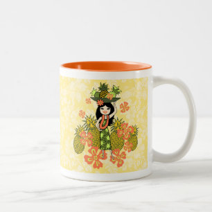 Tasse 2 Couleurs Fille de hula hawaïenne Luau d'ananas