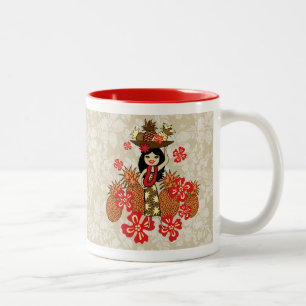 Tasse 2 Couleurs Fille de hula hawaïenne Luau d'ananas