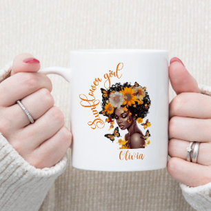 Tasse 2 Couleurs Fille de tournesol afro-américaine personnalisée