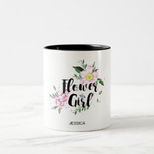 Tasse 2 Couleurs Fille des fleurs mariage aquarelle florale rose