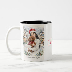 Tasse 2 Couleurs Fille embrassant un chiot Caniche – Maman Caniche