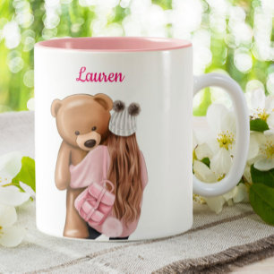 Tasse 2 Couleurs Fille en rose avec ours Café personnalisé personna